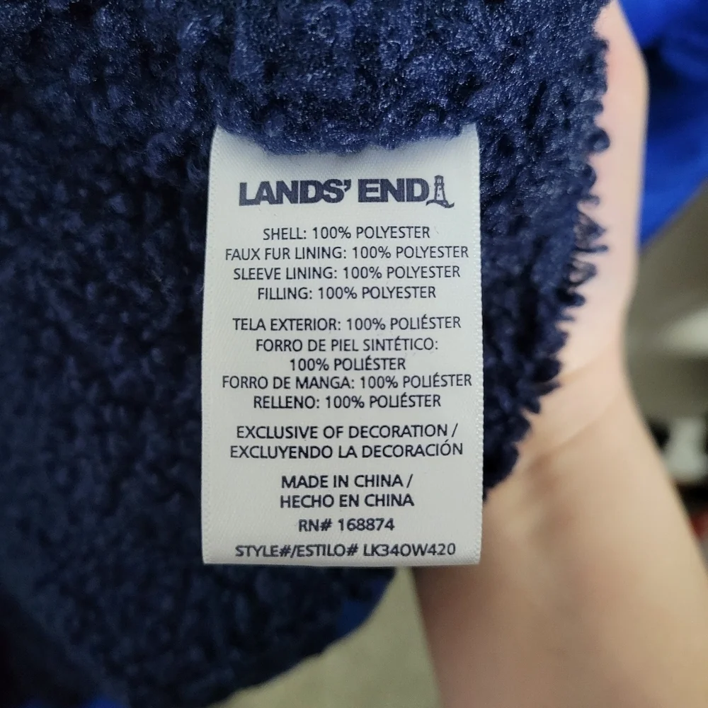 Lands’ End Youth Fleece Lined Coat Puffer Parka, Royal Cobalt, L (14/16)